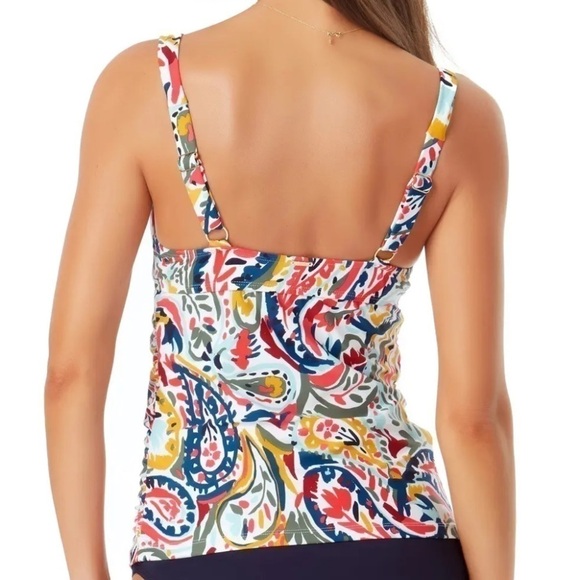 Anne Cole MULTI Watercolor Paisley Twist Underwire Tankini Swim Top - Picture 2 of 9